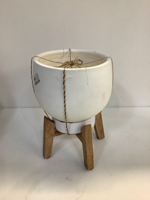 Photo 2 of Round Planter with Wooden Legs - Olivia & May