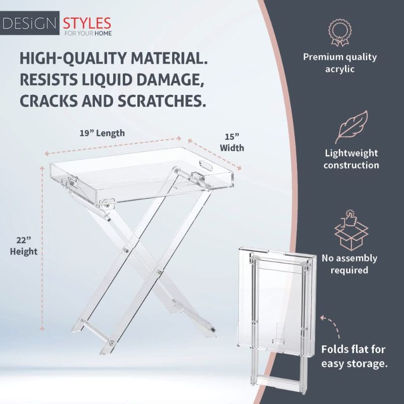 Photo 2 of Designstyles Acrylic Folding Tray Table – Modern Chic Accent Desk - Kitchen and Bar Serving Table - Elegant Clear Design