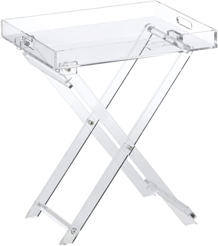 Photo 1 of Designstyles Acrylic Folding Tray Table – Modern Chic Accent Desk - Kitchen and Bar Serving Table - Elegant Clear Design