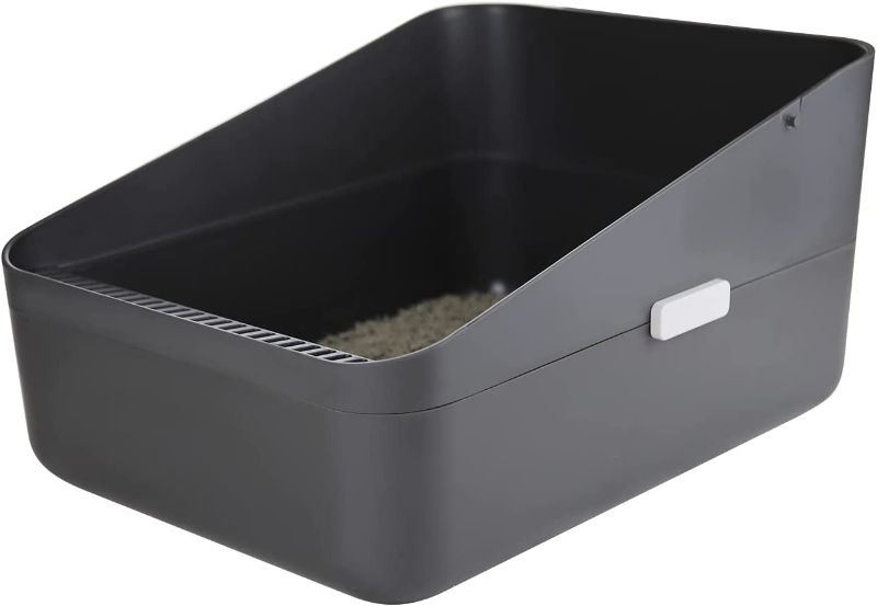 Photo 1 of Sfozstra Open Litter Box,Prevent Sand Leakage, Durable High Side Sifting Litter Box for Small Cats ,Secure and Odor Litter Box, Removable Litter Box, Easy to Clean (Dark Grey Small)