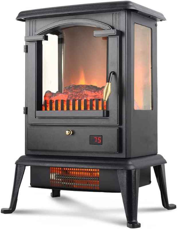 Photo 1 of Selectric Electric Fireplace Heater with Remote, 22.4" Freestanding Portable Infrared Fireplace Heater Stove with 3-Sides Realistic Flame for Indoor Use, Overheating and Tip-Over Safety, 1000W/1500W