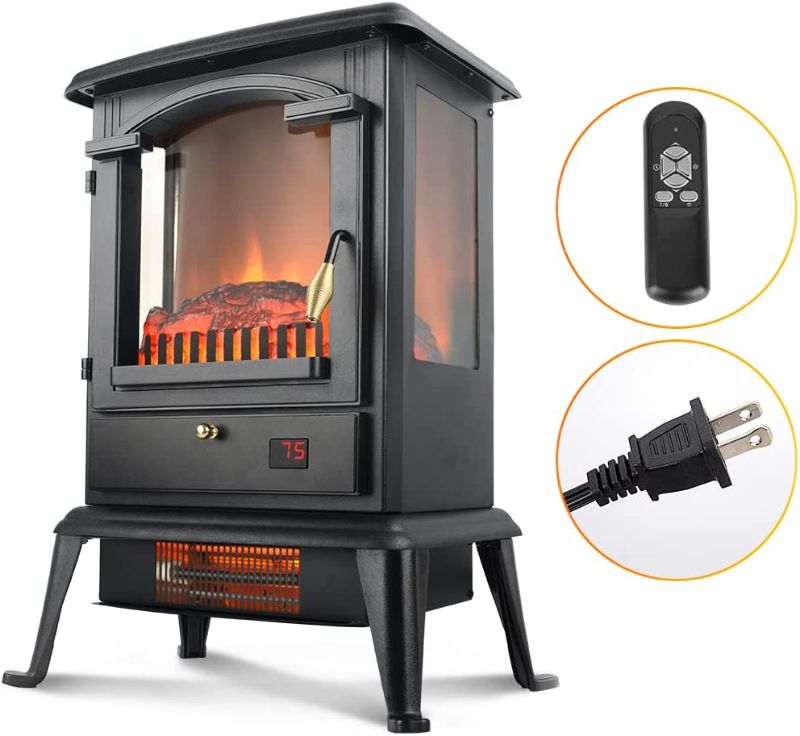 Photo 3 of Selectric Electric Fireplace Heater with Remote, 22.4" Freestanding Portable Infrared Fireplace Heater Stove with 3-Sides Realistic Flame for Indoor Use, Overheating and Tip-Over Safety, 1000W/1500W