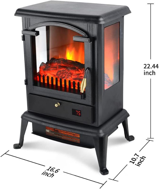 Photo 2 of Selectric Electric Fireplace Heater with Remote, 22.4" Freestanding Portable Infrared Fireplace Heater Stove with 3-Sides Realistic Flame for Indoor Use, Overheating and Tip-Over Safety, 1000W/1500W