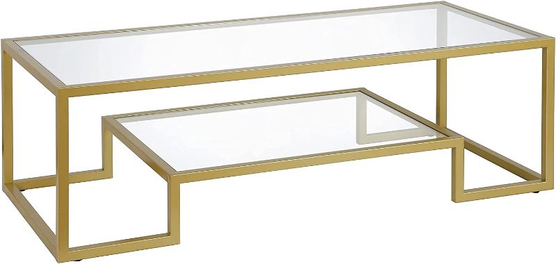 Photo 1 of Henn & Hart 54" Wide Rectangular Coffee Table in Gold, Modern Coffee Tables for Living Room