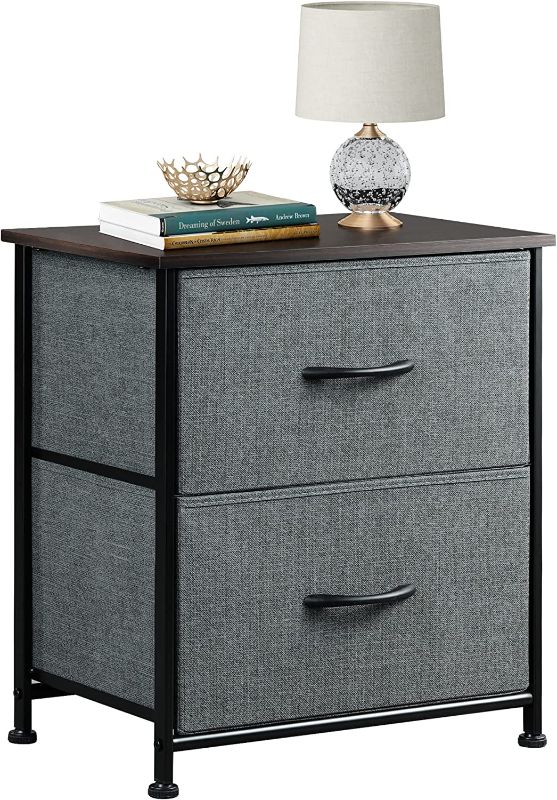 Photo 1 of WLIVE Nightstand, 2 Drawer Dresser for Bedroom, Small Dresser with 2 Drawers, Bedside Furniture, Night Stand, End Table with Fabric Bins for Bedroom, Living Room, College Dorm, Dark Grey