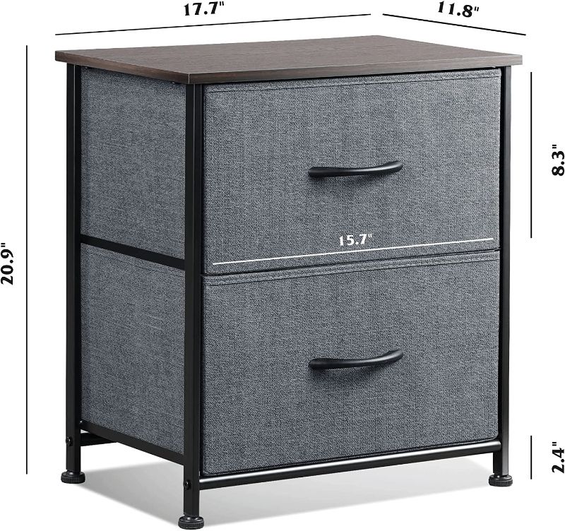 Photo 2 of WLIVE Nightstand, 2 Drawer Dresser for Bedroom, Small Dresser with 2 Drawers, Bedside Furniture, Night Stand, End Table with Fabric Bins for Bedroom, Living Room, College Dorm, Dark Grey