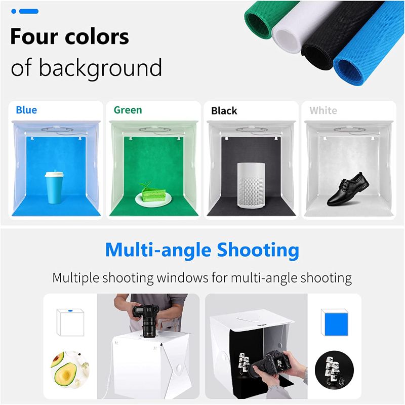 Photo 3 of Neewer Upgraded Photo Light Box, 16" x 16" Dimmable 3000K~6500K 1060LM Photo Studio Shooting Tent, Photography Table Top Light Box with 102 LED Lights/4 Color Backdrops/Mini Tripod/Phone Holder