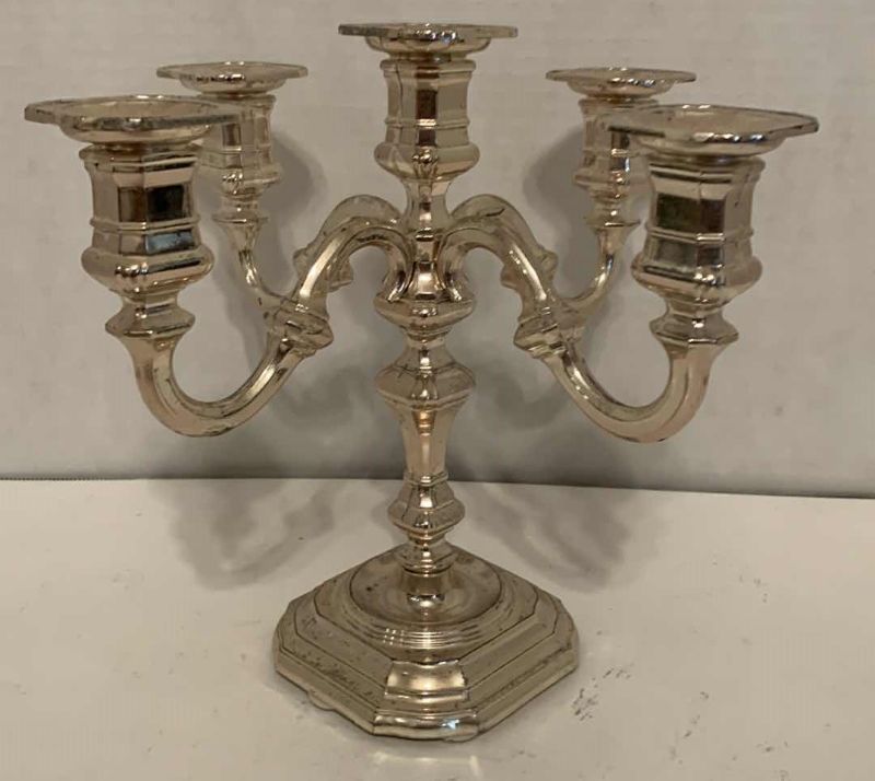 Photo 1 of VINTAGE SILVER PLATED FIVE CANDLE CANDELABRA MADE IN WEST GERMANY 9” TALL