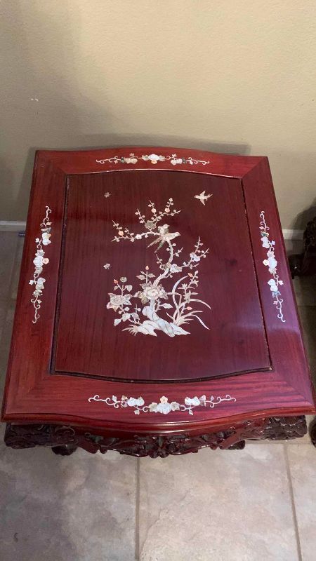 Photo 1 of ORIENTAL ROSE WOOD MOTHER OF PEARL INLAID ROYAL PALACE END TABLE $1000