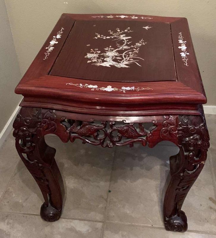 Photo 1 of ORIENTAL ROSE WOOD MOTHER OF PEARL INLAID ROYAL PALACE END TABLE $1000