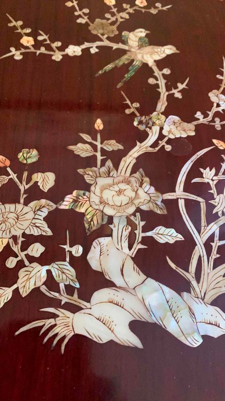 Photo 1 of ORIENTAL ROSE WOOD MOTHER OF PEARL INLAID ROYAL PALACE END TABLE $1000
