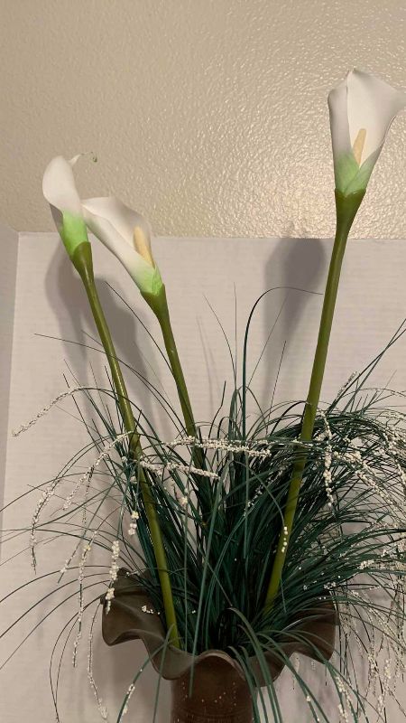 Photo 1 of BRASS VASE WITH FLOWERS 34”