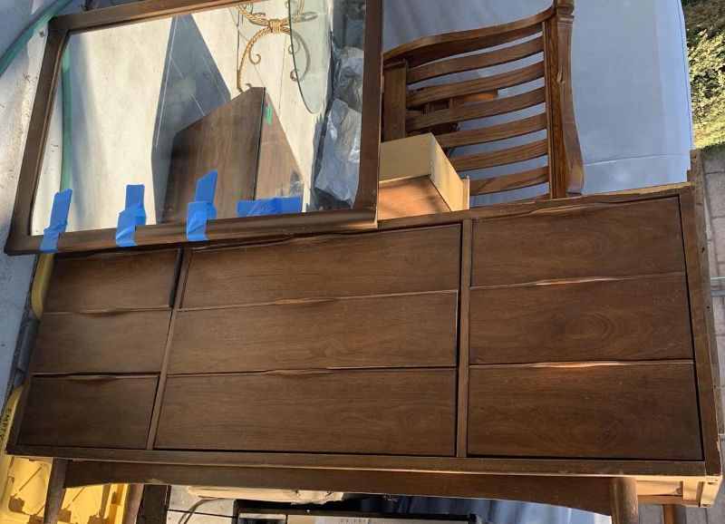 Photo 1 of CIRCA 1960's CHEST OF DRAWERS WITH MIRROR 63” X 18” H 30”