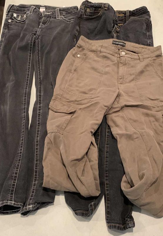 Photo 1 of GIRLS JEANS AND CARGO PANTS: TRUE RELIGION, AND GUESS, SIZE 24