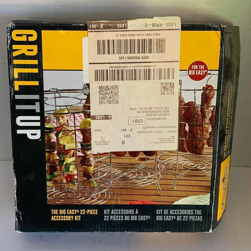 Photo 1 of CAST IRON GRIDDLE, BIG EASY ACCESSORY KIT, GRILLING BASKET & SKEWERS/GRILLING STICKS
