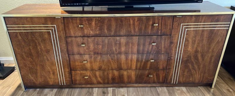 Photo 2 of VINTAGE JACK CARTWRIGHT FOR FOUNDERS ROSEWOOD 4 DRAWER DRESSER 72” x 18” H29” (TV SOLD SEPARATELY)