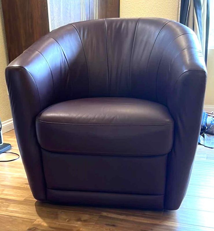 Photo 1 of BURGUNDY LEATHER SWIVEL CLUB CHAIR