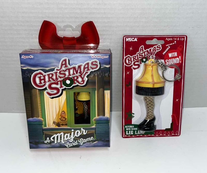 Photo 1 of BRAND NEW FUNKO GAMES A CHRISTMAS STORY “A MAJOR CARD GAME” & NECA A CHRISTMAS STORY LEG LAMP TALKING KEYCHAIN (2)