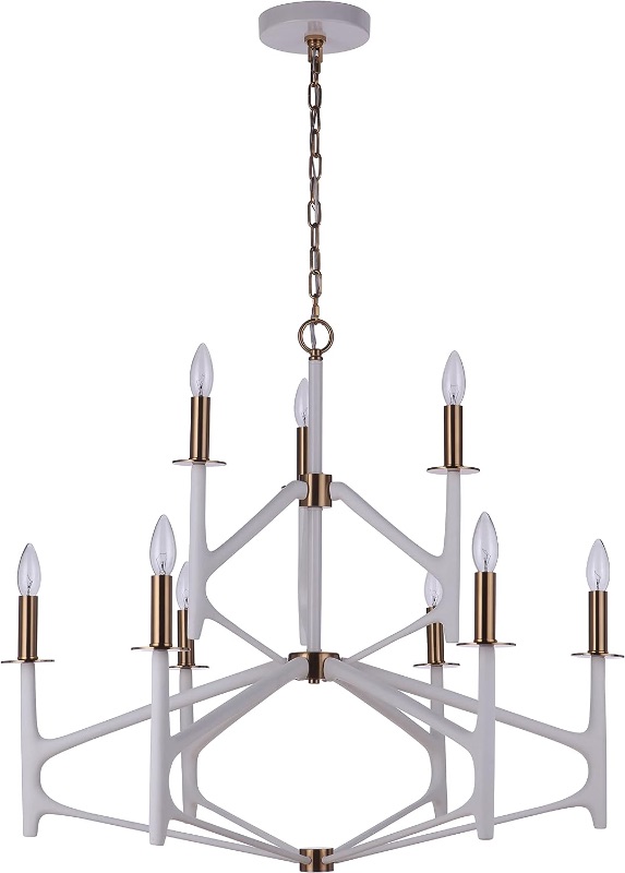 Photo 1 of CRAFTMADE THE RESERVE CHANDELIER 9 LIGHT MATTE WHITE AND SATIN BRASS MODEL 55529-MWWSB