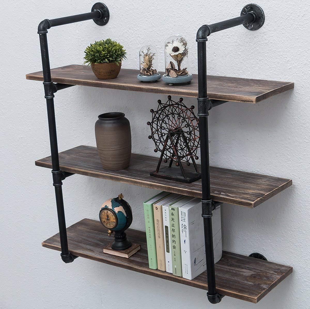Photo 3 of INDUSTRIAL PIPE SHELVING 31-1/2” 3 TIER RUSTIC FLOATING SHELVES