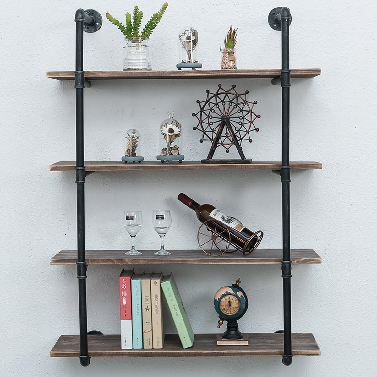 Photo 1 of INDUSTRIAL PIPE SHELVING 31-1/2” 4 TIER RUSTIC FLOATING SHELVES