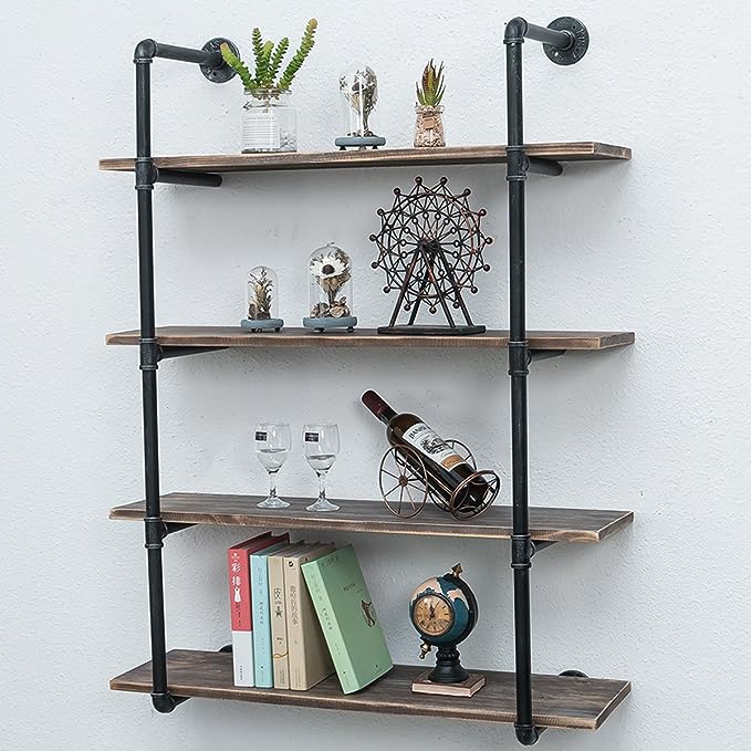 Photo 1 of INDUSTRIAL PIPE SHELVING 31-1/2” 4 TIER RUSTIC FLOATING SHELVES
