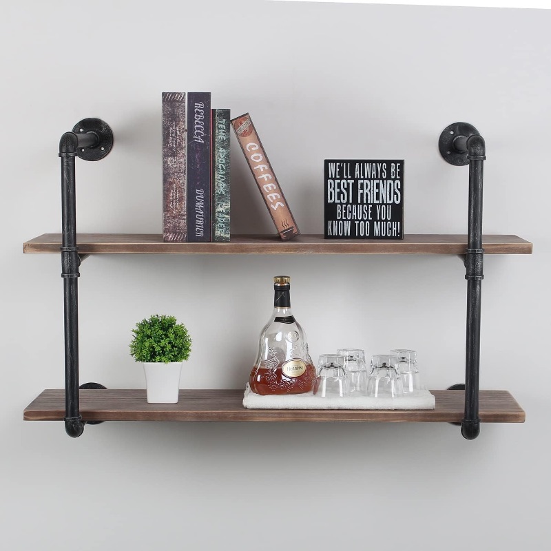 Photo 1 of INDUSTRIAL PIPE SHELVING 31-1/2” 2 TIER RUSTIC FLOATING SHELVES