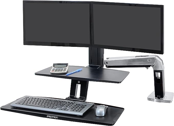 Photo 2 of ERGOTRON – WORKFIT-A DUAL MONITOR STANDING DESK CONVERTER, SIT STAND WORKSTATION FOR TABLETOPS – SUSPENDED KEYBOARD TRAY