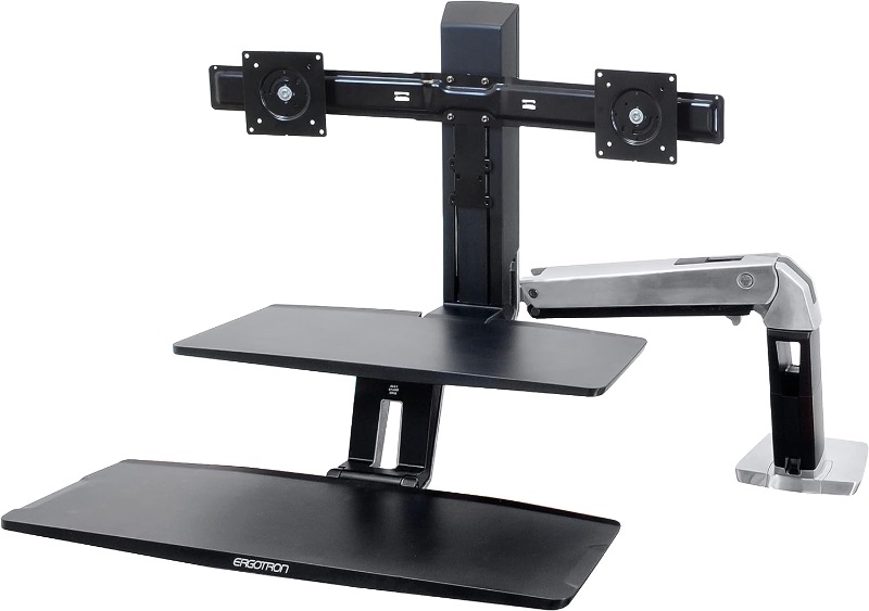 Photo 1 of ERGOTRON – WORKFIT-A DUAL MONITOR STANDING DESK CONVERTER, SIT STAND WORKSTATION FOR TABLETOPS – SUSPENDED KEYBOARD TRAY