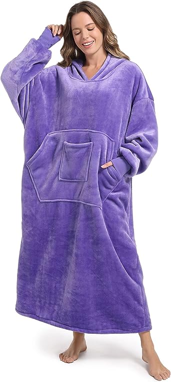 Photo 1 of FUSSEDA Oversized Wearable Blanket Sweatshirt, Super Thick Warm Fleece Cozy Sherpa Hooded with Pockets and Sleeves Snuggie Gift for kids