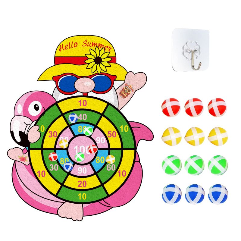 Photo 1 of Hawaii Dart Board Set, Tropical Party Supplies, Hello Summer Dart Shooting Indoor Outdoor Hawaiian Party Dart with 12 Stick Balls, Hook