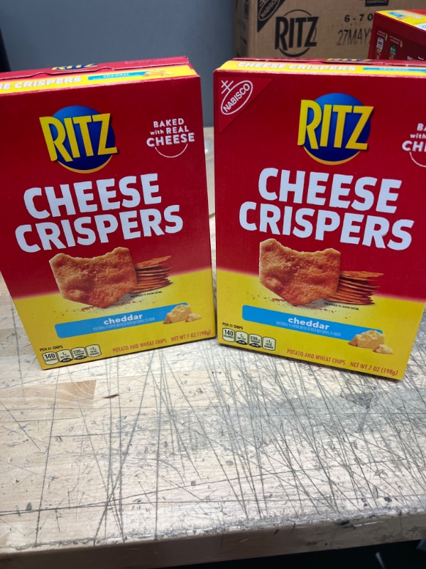 Photo 2 of 2PCKS OF RITZ Cheese Crispers Cheddar Chips, 7oz
EXP DATE MAY 27, 2022