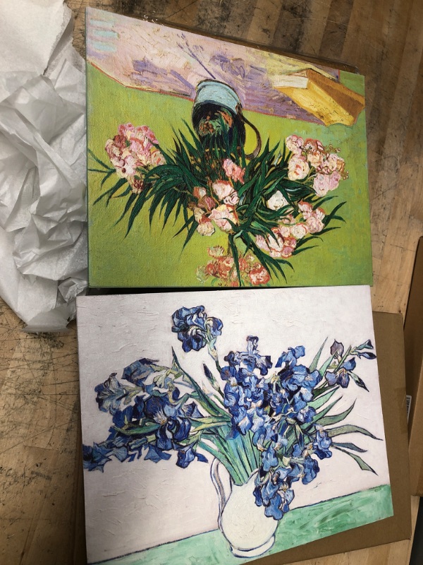 Photo 2 of 3D Textured Floating Art Set of 2,Irises (1890) & Oleanders (1888) by Vincent Van Gogh Ready to Hang (14"x11")
