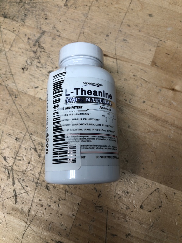 Photo 2 of ** EXP: 11/23 ***   *** NON-REFUNDABLE***   *** SOLD AS IS**
Superior Labs - Pure L-Theanine Non-GMO, No Additives - 250mg, 90 Vegetable Capsules - Powerful Formula for Healthy Sleep and Mood - Dietary Supplement for Calming and ?Relaxation
