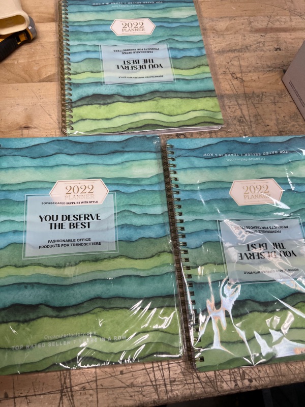 Photo 1 of 2022 Planner - Planner 2022 Weekly & Monthly with Tabs, 8" x 10", Jul. 2022 - Jun. 2023, Contacts + Calendar + Holidays + Thick Paper + Twin-Wire Binding - Green Waves