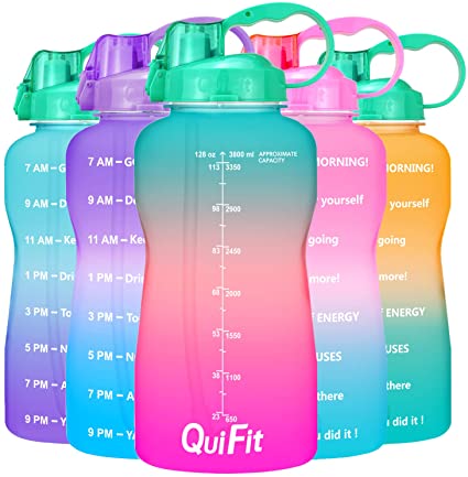 Photo 1 of 2pcks of QuiFit Motivational Gallon Water Bottle - with Straw & Time Marker,BPA Free Reusable Large Leakproof Portable Water Jug,for Fitness Camping Outdoor Sports
