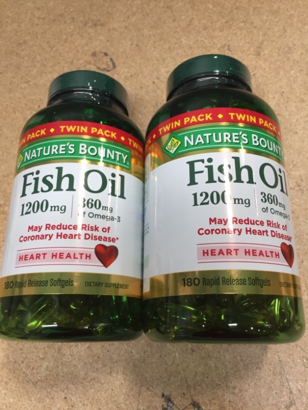 Photo 2 of **BB:07/2022*-Fish Oil by Nature's Bounty, Dietary Supplement, Omega-3, Supports Heart Health, 1200 mg Twin Packs, 360 Rapid Release Liquid Softgels
