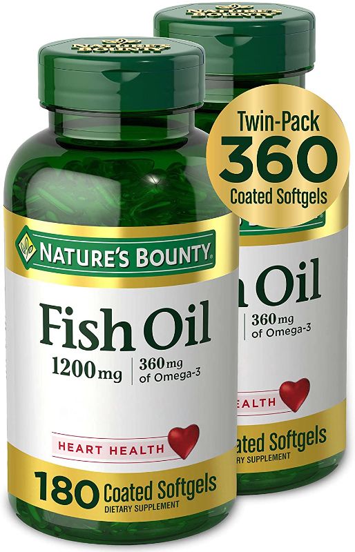 Photo 1 of **BB:07/2022*-Fish Oil by Nature's Bounty, Dietary Supplement, Omega-3, Supports Heart Health, 1200 mg Twin Packs, 360 Rapid Release Liquid Softgels
