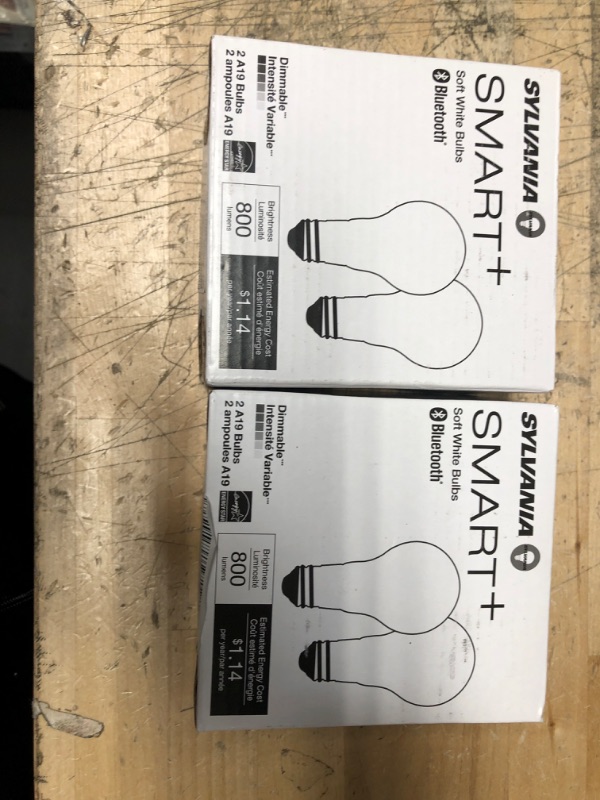 Photo 2 of ** SEST OF 2**
SYLVANIA Bluetooth Mesh LED Smart Light Bulb, One Touch Set Up, A19 60W Equivalent, E26, Soft White, Works with Alexa Only - 2 PK (75761)
