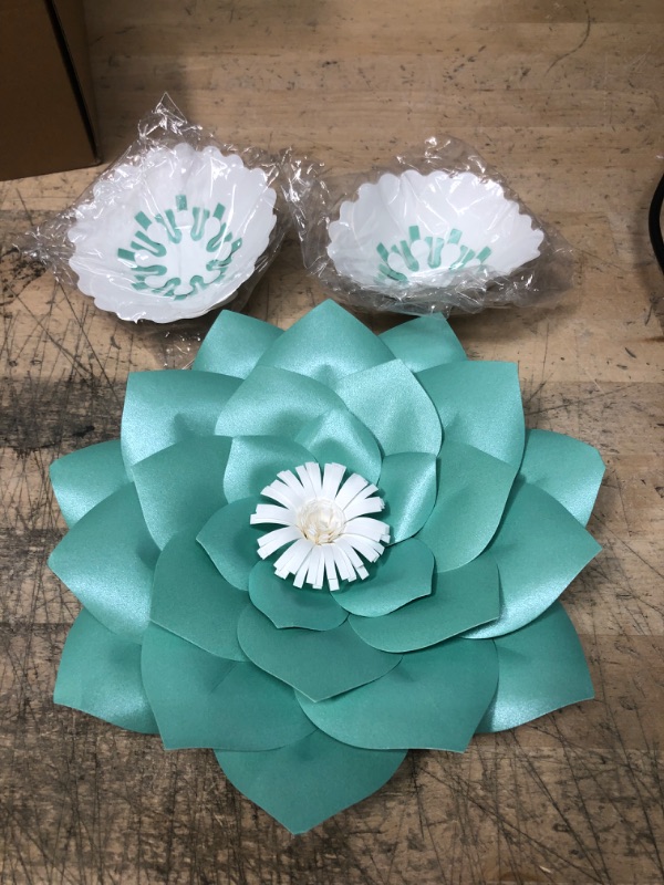 Photo 2 of PACK OF 2
Fonder Mols 3D Paper Flower Decorations(Set of 5, Dahlia, Teal & White) for Wall Backdrop, Teal Bridal Shower Nursery Decor