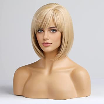 Photo 1 of Blonde Bob Wig with Bangs Short Bob Wig