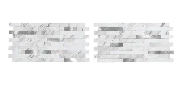 Photo 1 of ** SETS OF 4**
Collage 11.75 in. x 6 in. Metal and Composite Peel and Stick Backsplash in Marble Shine (2-Pack)
