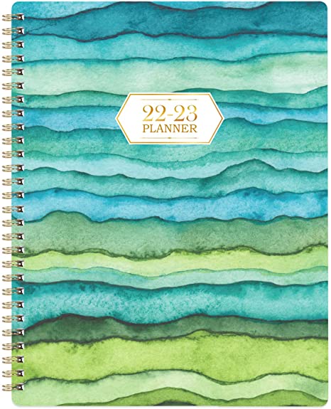Photo 1 of ** SETS OF 2**
Planner 2022-Weekly & Monthly with Tabs, 8" x 10", Contacts + Calendar + Holidays + Thick Paper + Twin-Wire Binding - Green Waves
