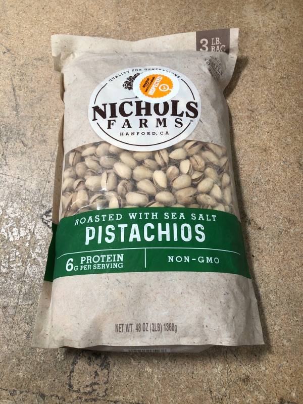 Photo 2 of **EXP: 05/26/22 **  *** NON-REFUNDABLE**  ** SOLD AS IS ***   
In-Shell Pistachios - Roasted & Sea Salted Pistachios 3lb Bag - Non-GMO, Gluten Free, and Kosher - Nichols Farms
