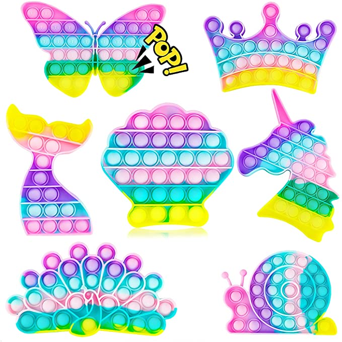 Photo 1 of 7 Pack Pop Popper Fidget Sensory Set Kit Toy Stress Bubble Special Need Gift for Girl Kid Teen Adult Friend ADHD Butterfly Unicorn Mermaid Crown Snail Peacock
