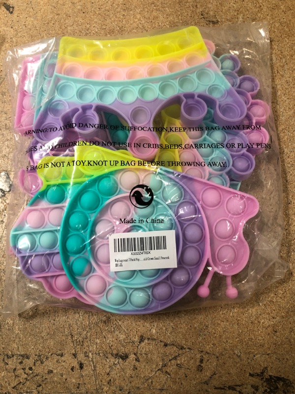 Photo 2 of 7 Pack Pop Popper Fidget Sensory Set Kit Toy Stress Bubble Special Need Gift for Girl Kid Teen Adult Friend ADHD Butterfly Unicorn Mermaid Crown Snail Peacock
