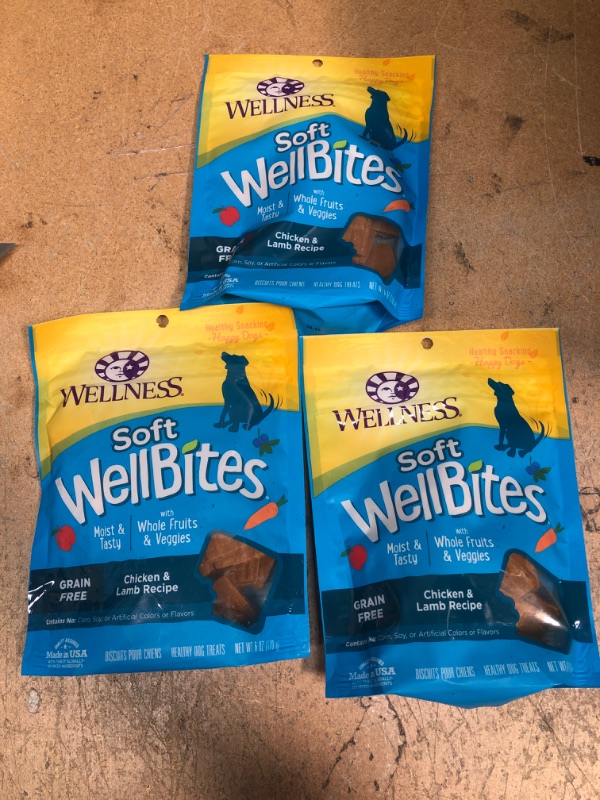 Photo 2 of **EXPIRES JULY 2022** Wellness Wellbites Natural Grain Free Soft Dog Treats, Chicken & Lamb Recipe, 6-Ounce Bag (3 PACK)
