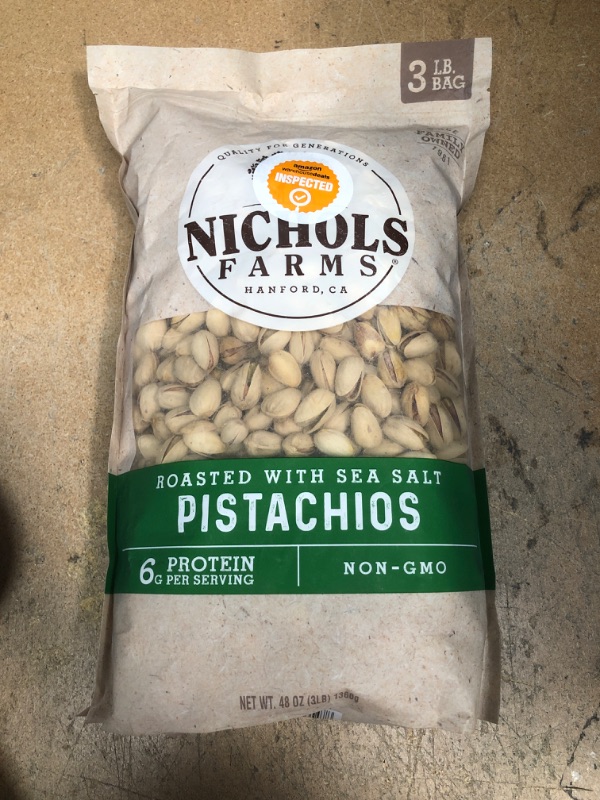 Photo 2 of **EXPIRES MAY 2022** In-Shell Pistachios - Roasted & Sea Salted Pistachios 3lb Bag - Non-GMO, Gluten Free, and Kosher - Nichols Farms
