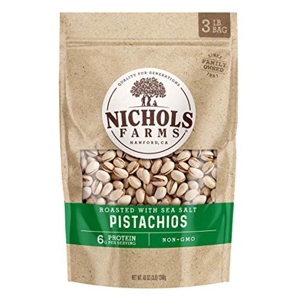 Photo 1 of **EXPIRES MAY 2022** In-Shell Pistachios - Roasted & Sea Salted Pistachios 3lb Bag - Non-GMO, Gluten Free, and Kosher - Nichols Farms
