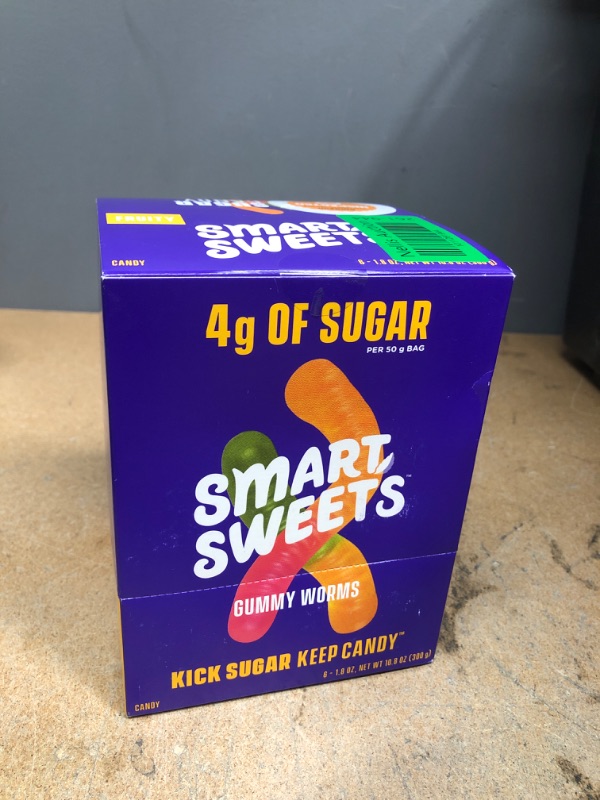 Photo 2 of **EXPIRES JUNE 2022** SmartSweets Gummy Worms, Candy with Low Sugar (4g), Low Calorie (110), No Artificial Sweeteners, Gluten-Free, Non-GMO, Healthy Snack for Kids & Adults, Variety of Flavors, 1.8oz (Pack of 6)
